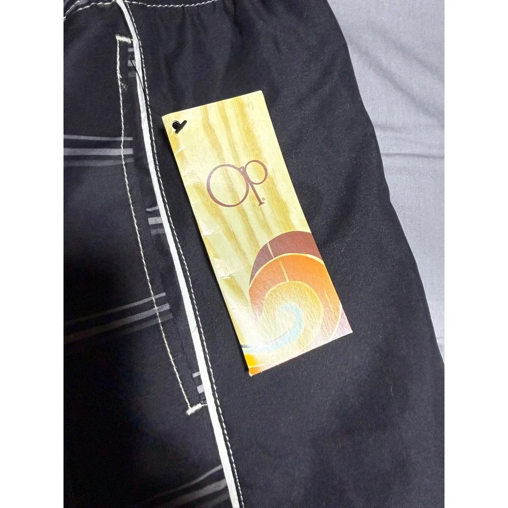 OP Board Shorts Men 3XL Black New Plaid Splice Big Swim Trunks 48-50